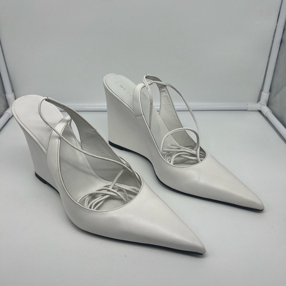 BY FAR Vaughn White Nappa Leather Wedge Gladiator Lace Up Pointed Heels sz 40 - Picture 7 of 13